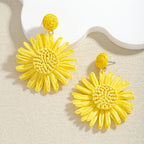 Boho Handmade Rattan Drop Earrings Flower - Piña Colada