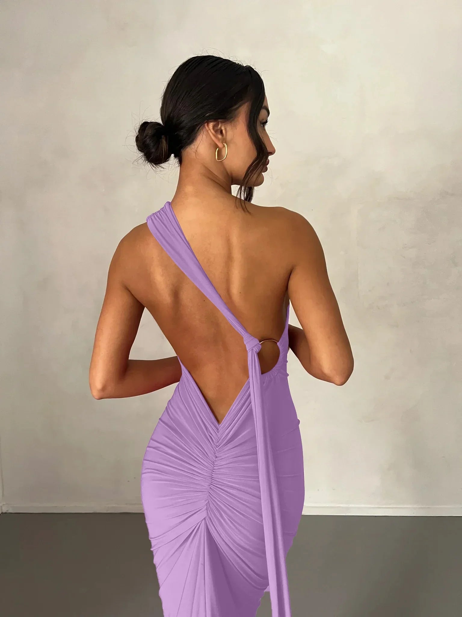 One Shoulder Backless Adjustable Scarf Maxi Dress - Piña Colada