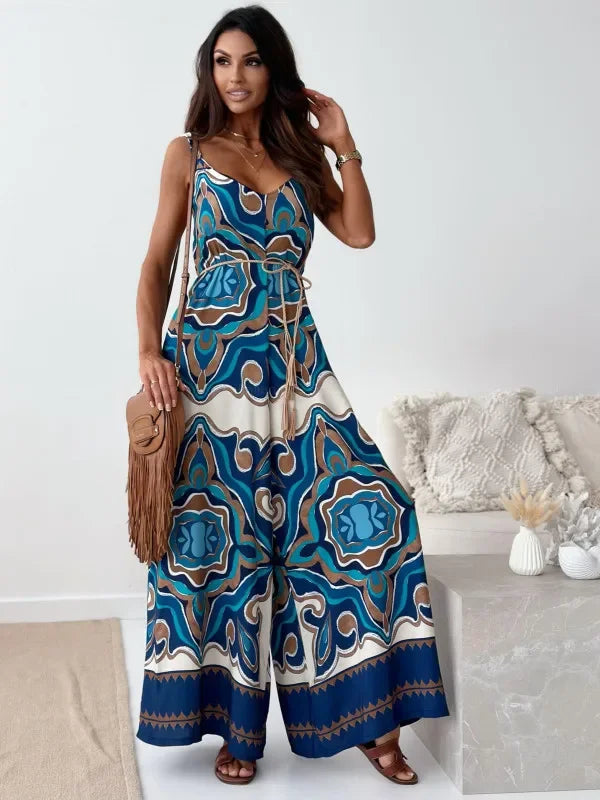 Elegan V-neck High Waist Jumpsuit - Piña Colada