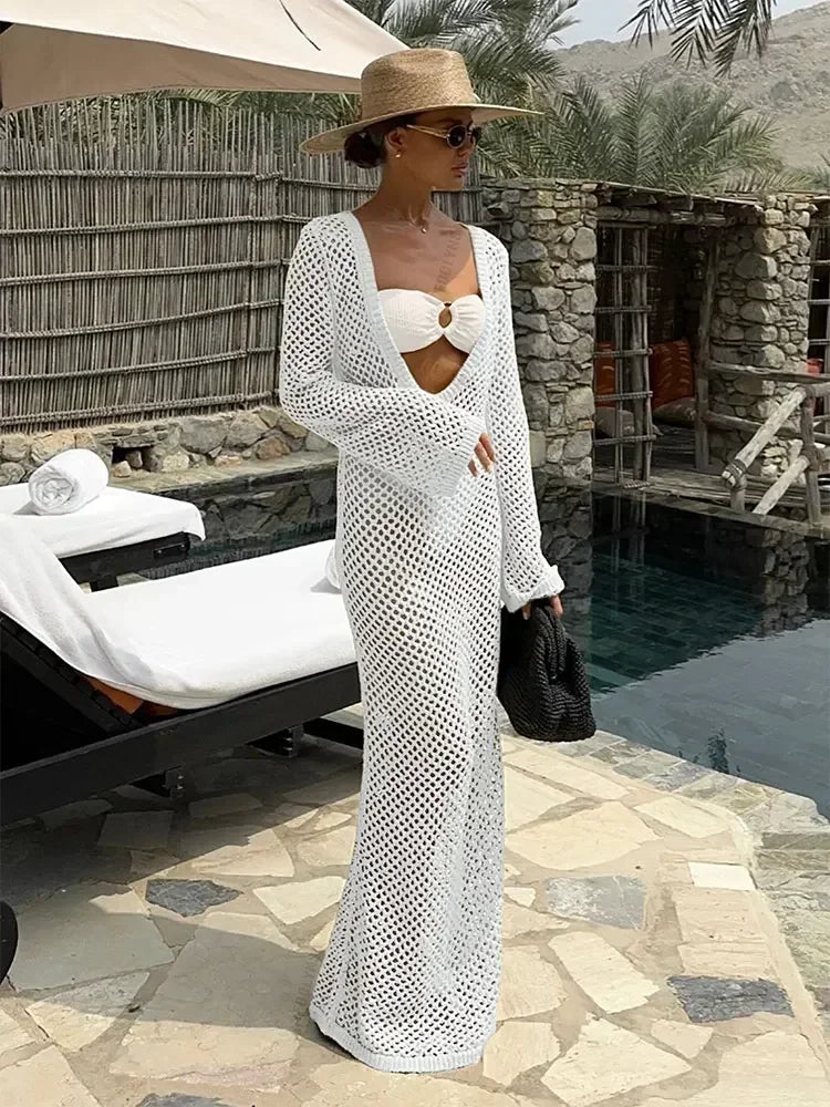 Sexy U-neck Knit Maxi Dress - Piña Colada