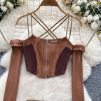 Two Piece Suits Off The Shoulder Zipper Crop Top - Piña Colada