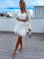 White Lace Patchwork Skirts Two Piece - Piña Colada