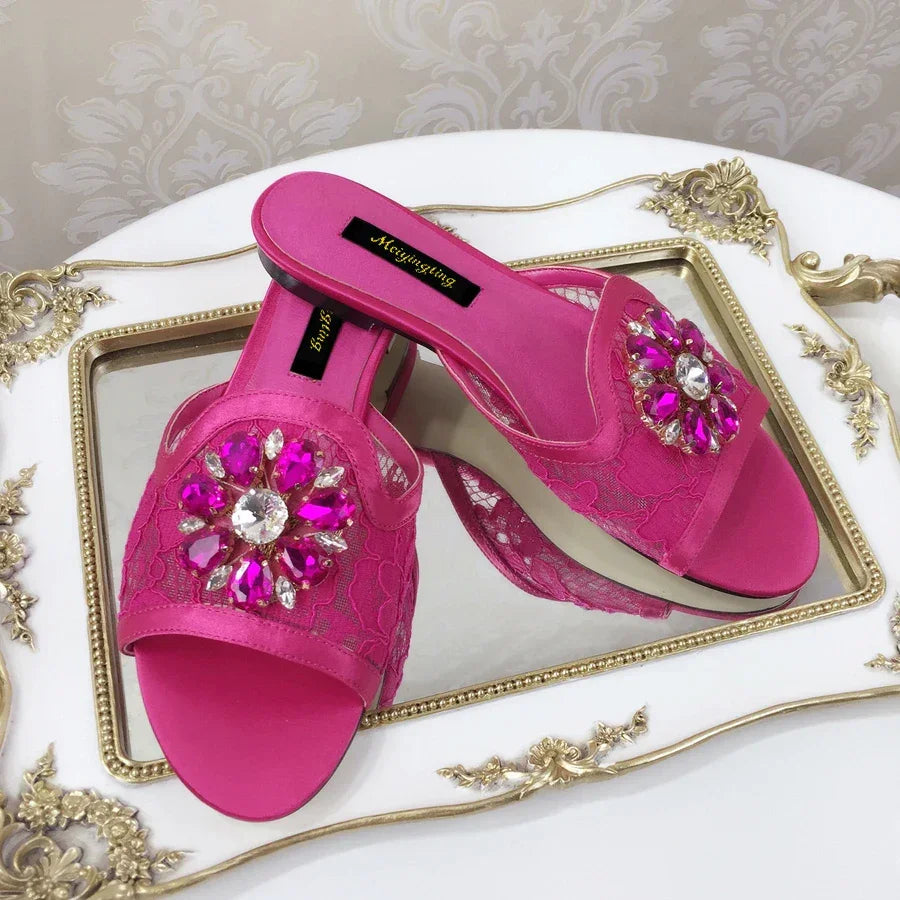 Women Slippers Rhineston Open Toe - Piña Colada