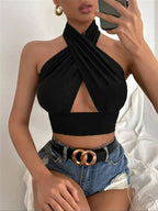 Cross Halter Backless Crop Top - Piña Colada