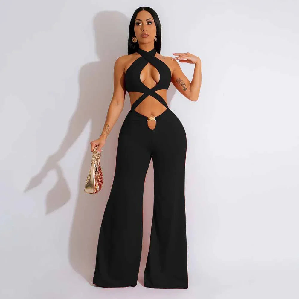 Crisscross Halter Wide-Leg Jumpsuit - Piña Colada