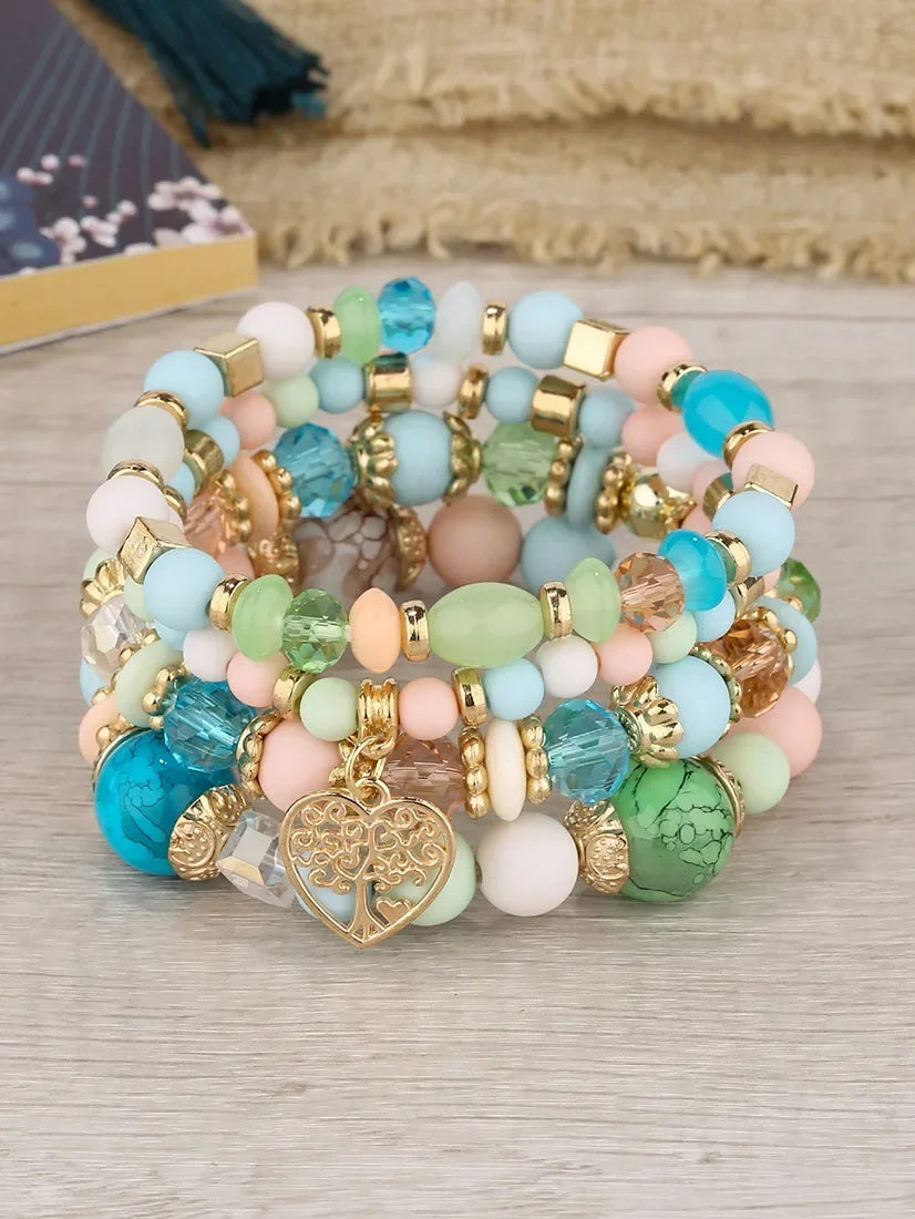 Boho Acrylic Beads Bracelet Set - Piña Colada