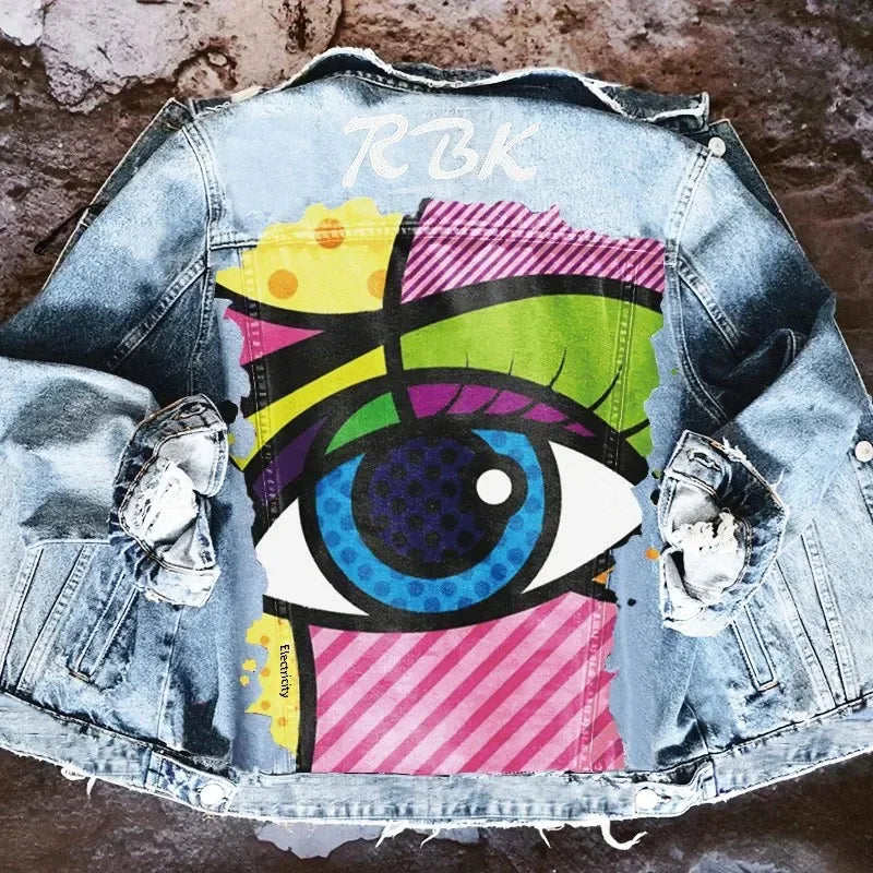 Denim Jacket With Eyes - Piña Colada