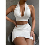 Pleated V-Neck Bodycon Mini Dress – Sexy Club Style - Piña Colada