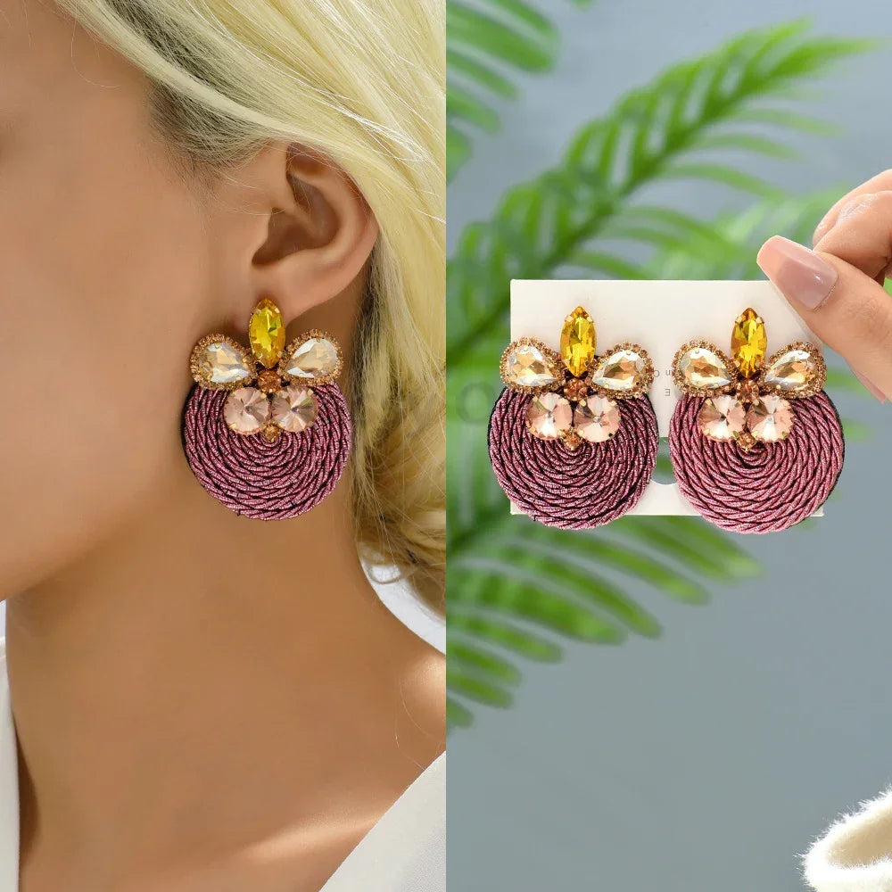Vintage Rhinestone Round Drop Earrings - Piña Colada