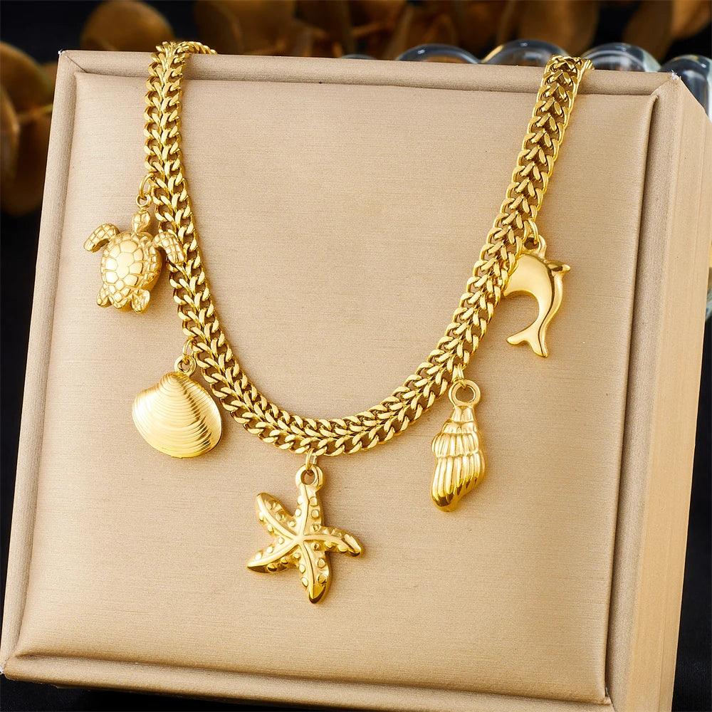 Stainless Steel Pearl Necklace - Piña Colada
