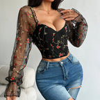 Mesh Long Sleeve Corset - Piña Colada