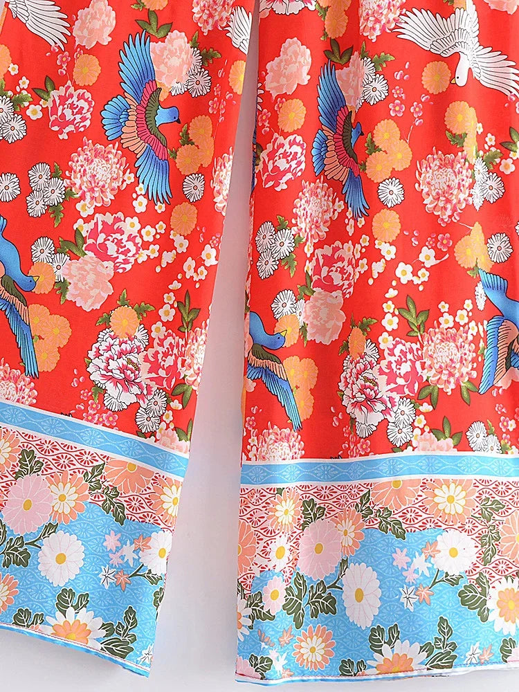 Floral Print Bohemian Wide Leg Pant - Piña Colada