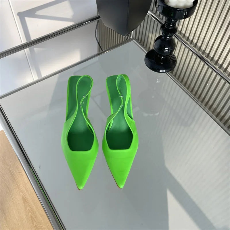 Slip-On Slingback Pumps – Pointed Toe & Thin Heels - Piña Colada