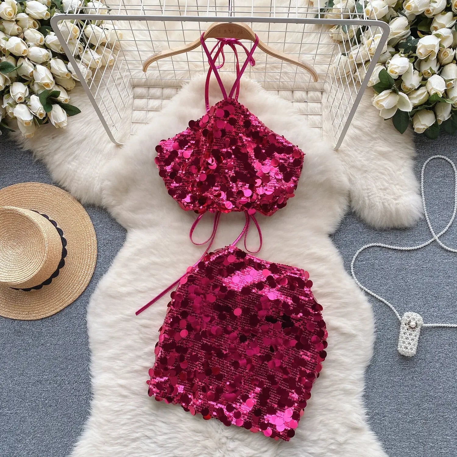 Sequin Top And Skirt Set Sparkly - Piña Colada