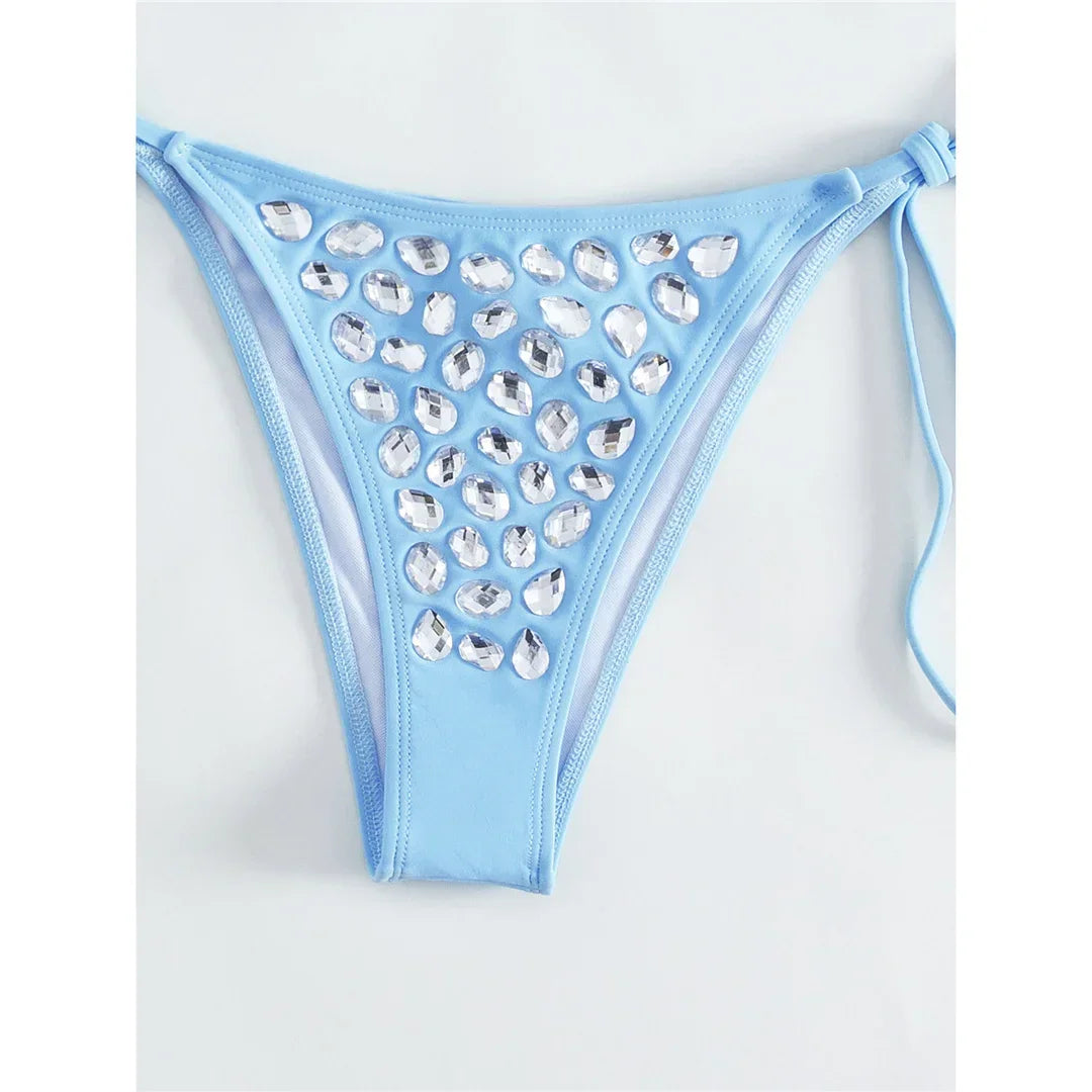 Diamond Rhinestones Halter Bikini - Piña Colada