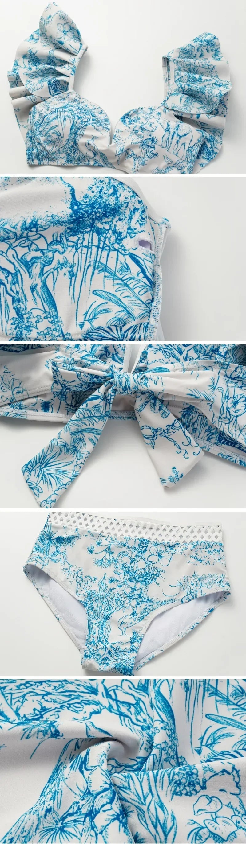 Printed Mesh Contrast Bikini Set with Removable Padding - Piña Colada