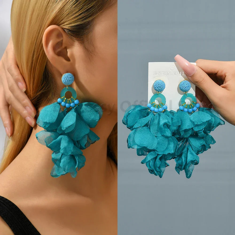 Boho Multicolor Cotton Flower Earrings - Piña Colada