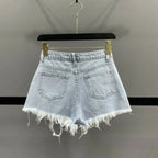 High Waist Polka Dot Denim Shorts - Piña Colada
