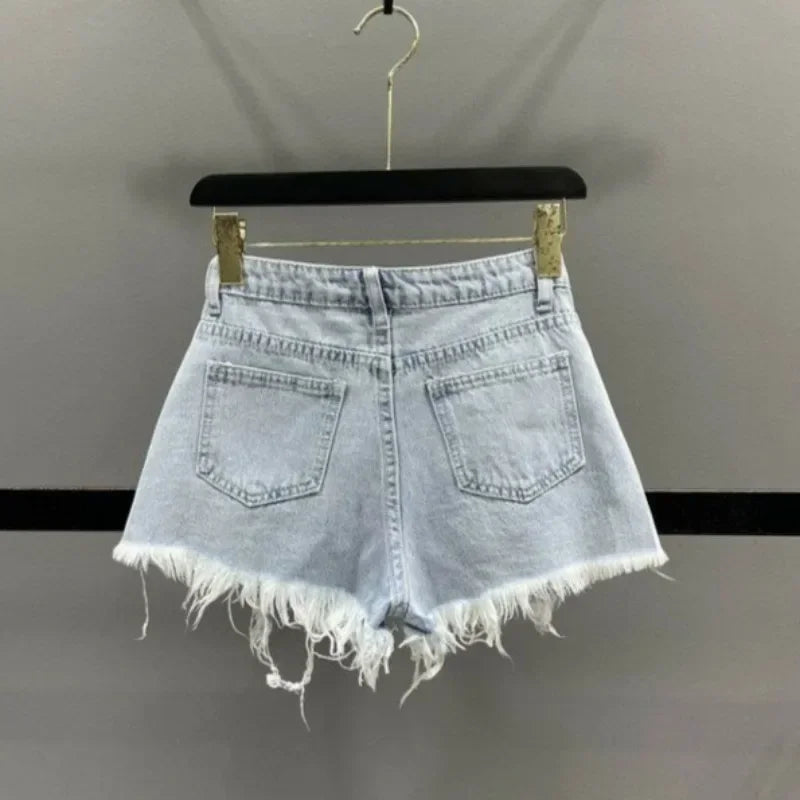 High Waist Polka Dot Denim Shorts - Piña Colada