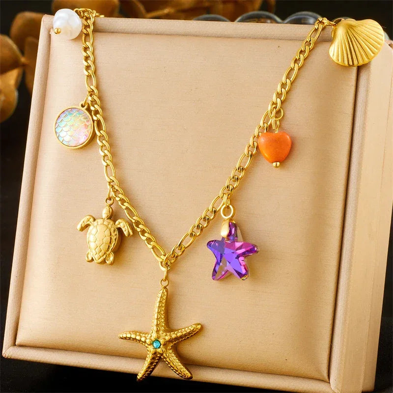 Stainless Steel Pearl Necklace - Piña Colada