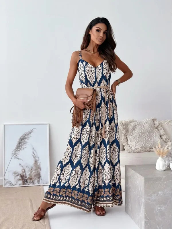 Elegan V-neck High Waist Jumpsuit - Piña Colada