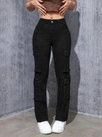 Retro High-Stretch Cargo Jeans - Piña Colada