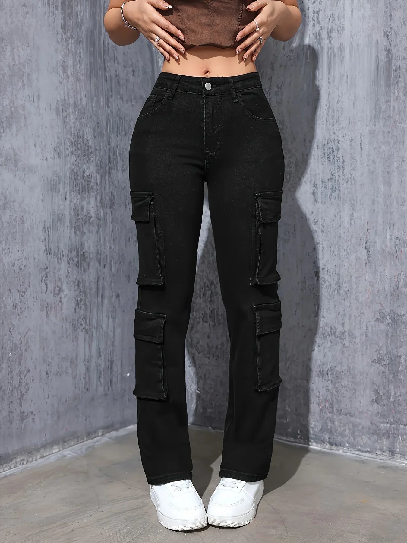 Retro High-Stretch Cargo Jeans - Piña Colada