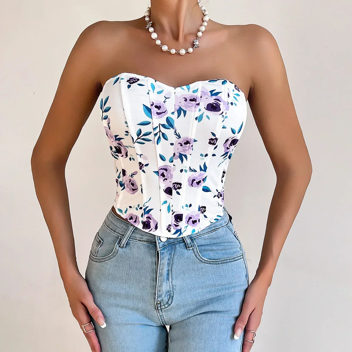 Off Shoulder Tank Top Low Cut Open Back - Piña Colada