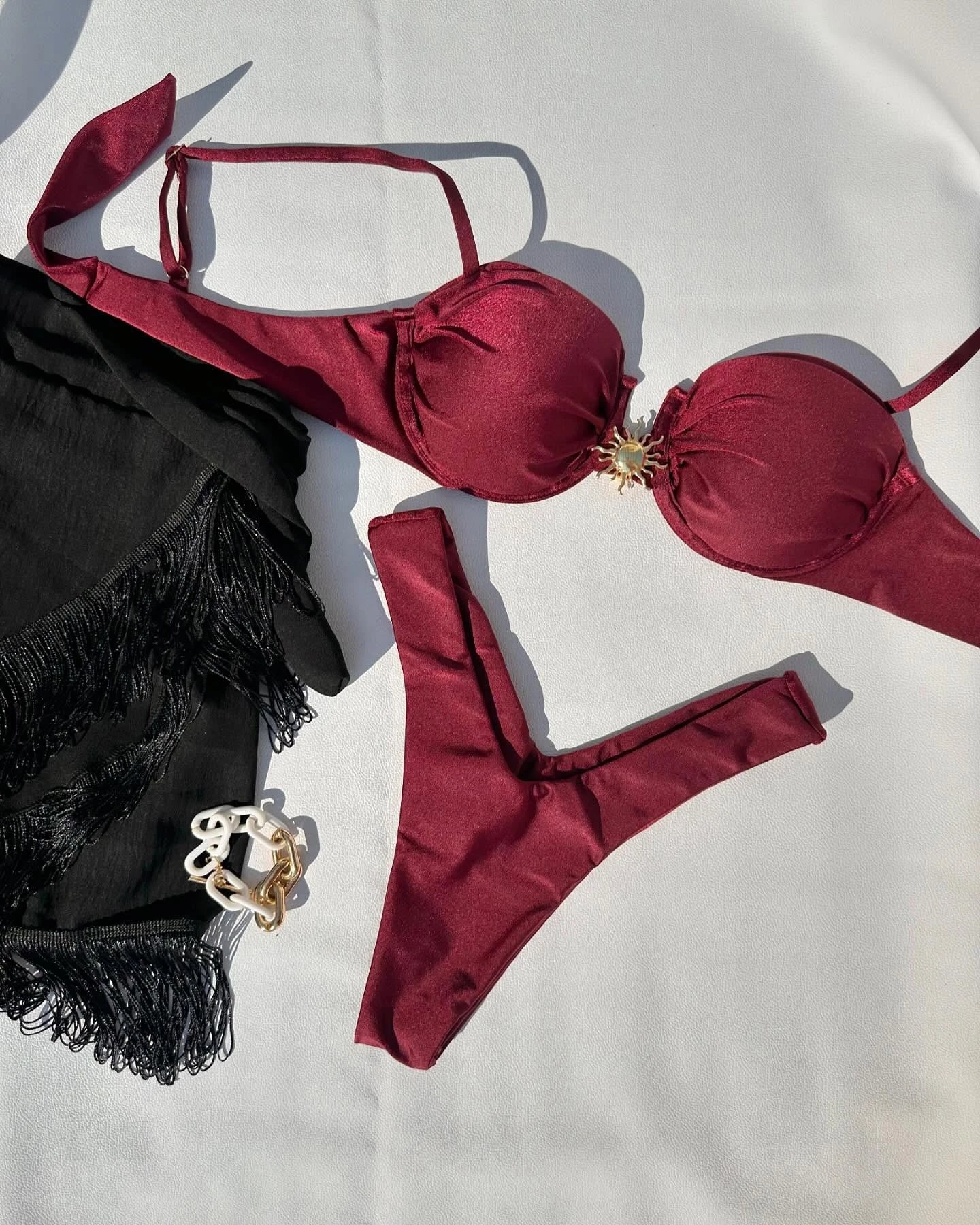 Color Block Ring Detail Bikini Set