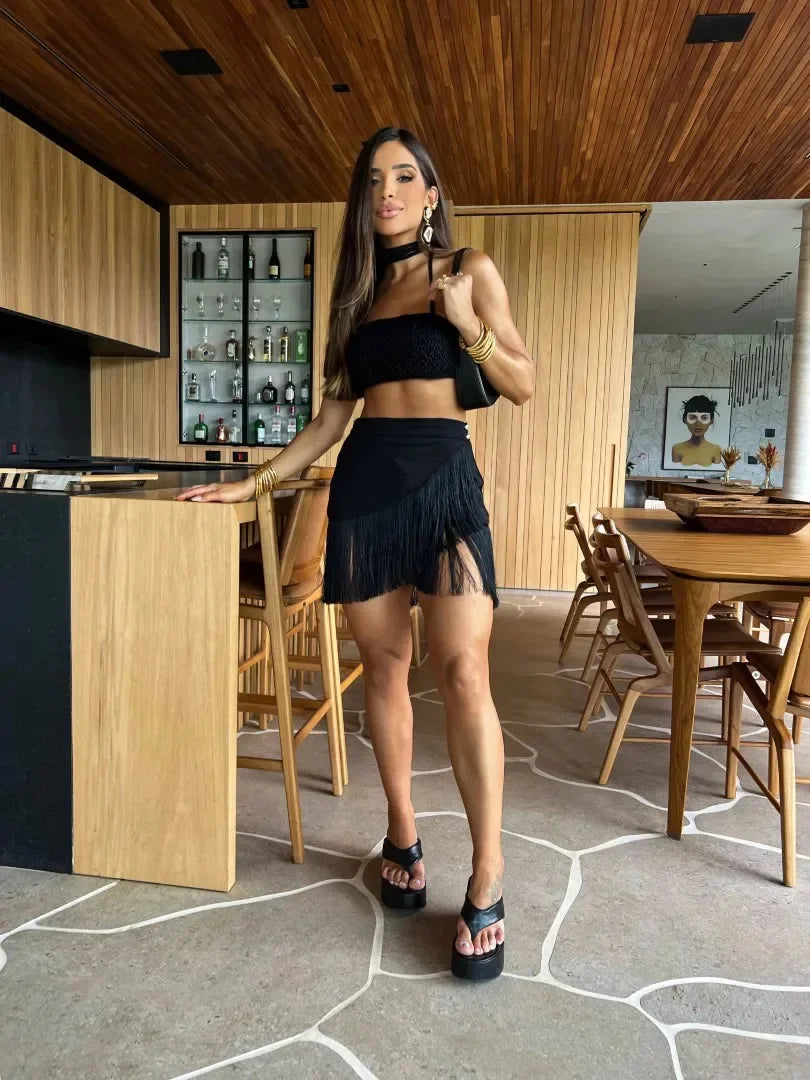 Tassel Bandeau Top & Skirt Set - Piña Colada