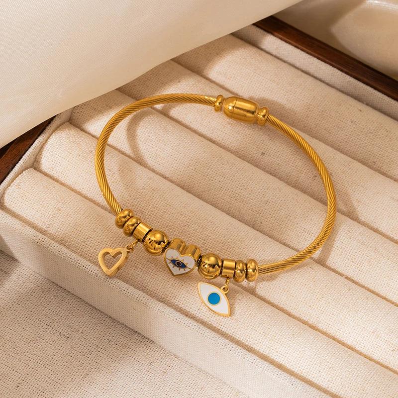 Colorful Eyes & Heart Drip Oil Pendant Bracelet - Piña Colada