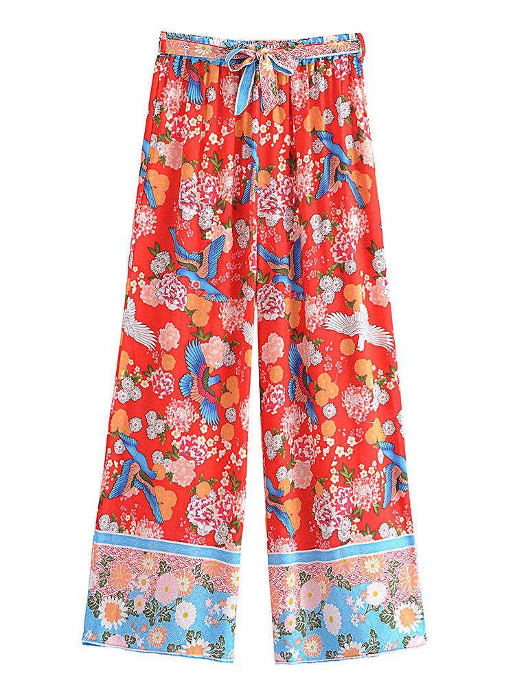 Floral Print Bohemian Wide Leg Pant - Piña Colada