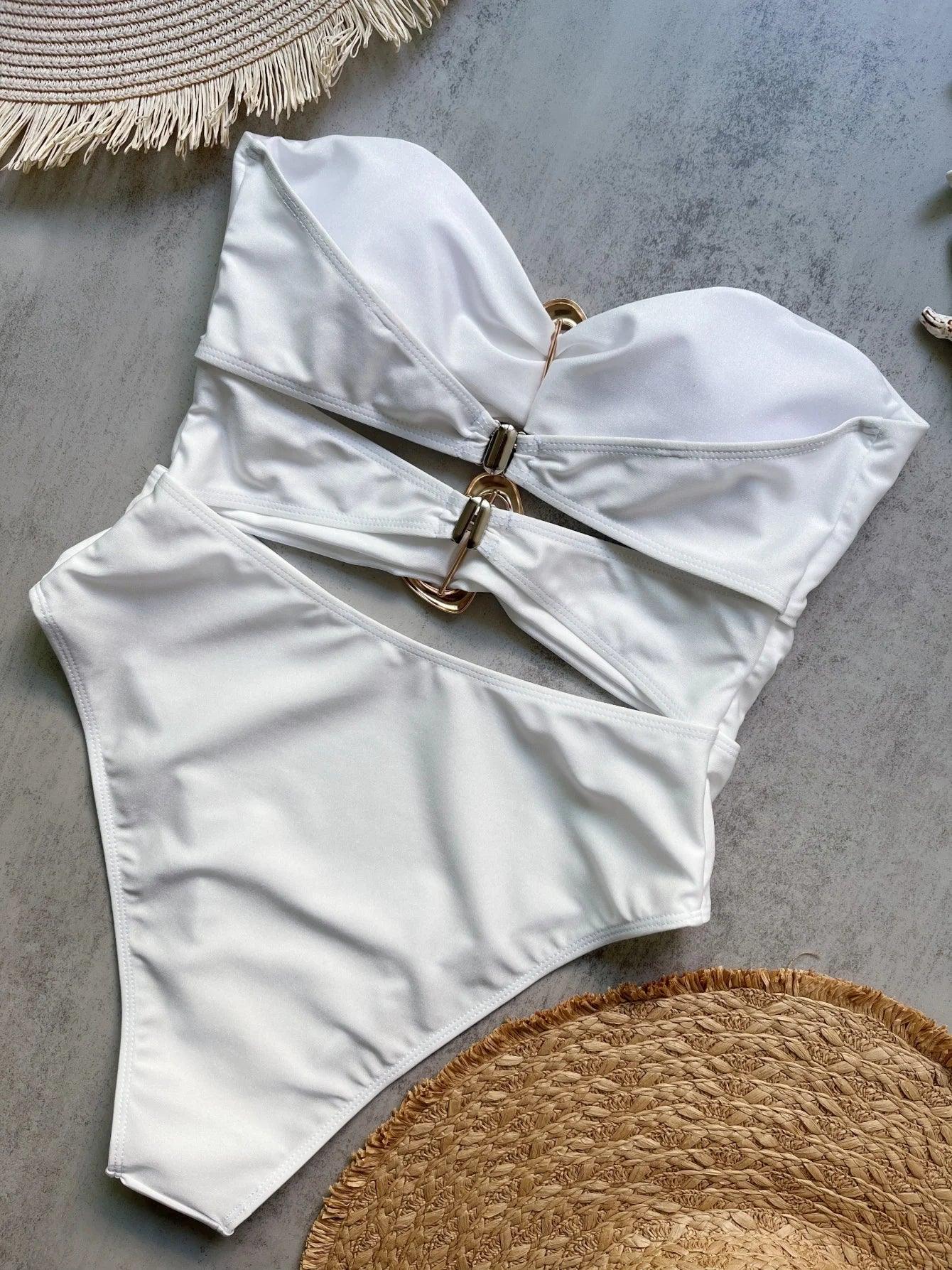 Metal Rings Cut Out Swimwear - Piña Colada