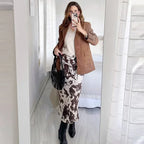 Satin Long Skirts Animal Print - Piña Colada