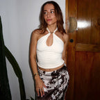 Women'S Solid Color Hanging Neck Tie Hollow Out Metal Ring Strapless - Piña Colada