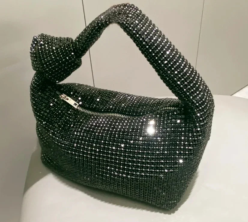 Luxury Rhinestone Knot Handle Evening Bag - Piña Colada