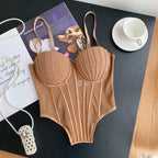 Fashion Solid Corset Strap Sheer Mesh - Piña Colada