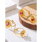 Natural Stone Stainless Steel Rings - Piña Colada