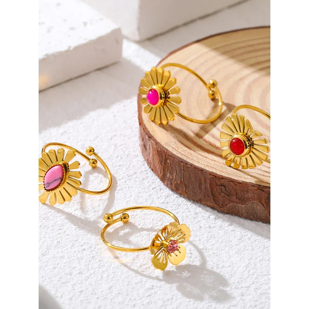 Natural Stone Stainless Steel Rings - Piña Colada