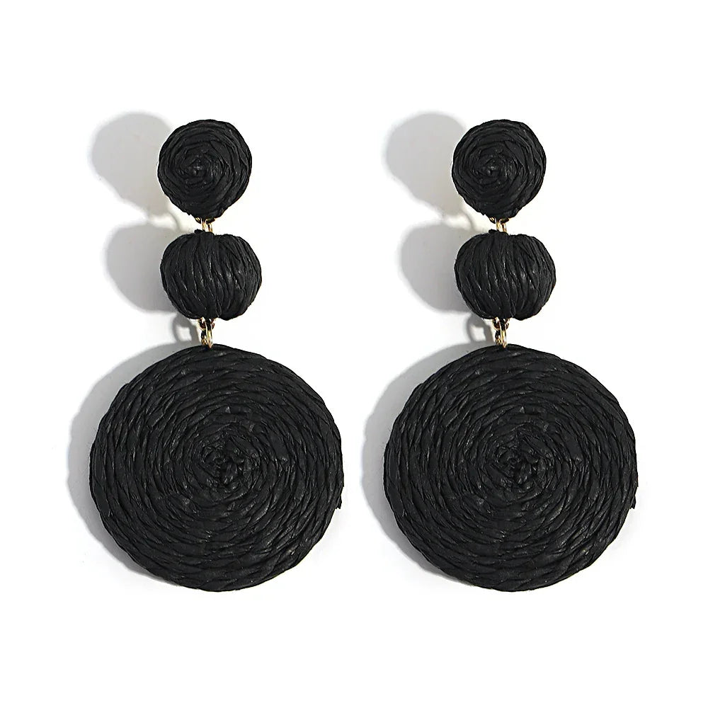 Boho Rattan Drop Earrings - Piña Colada
