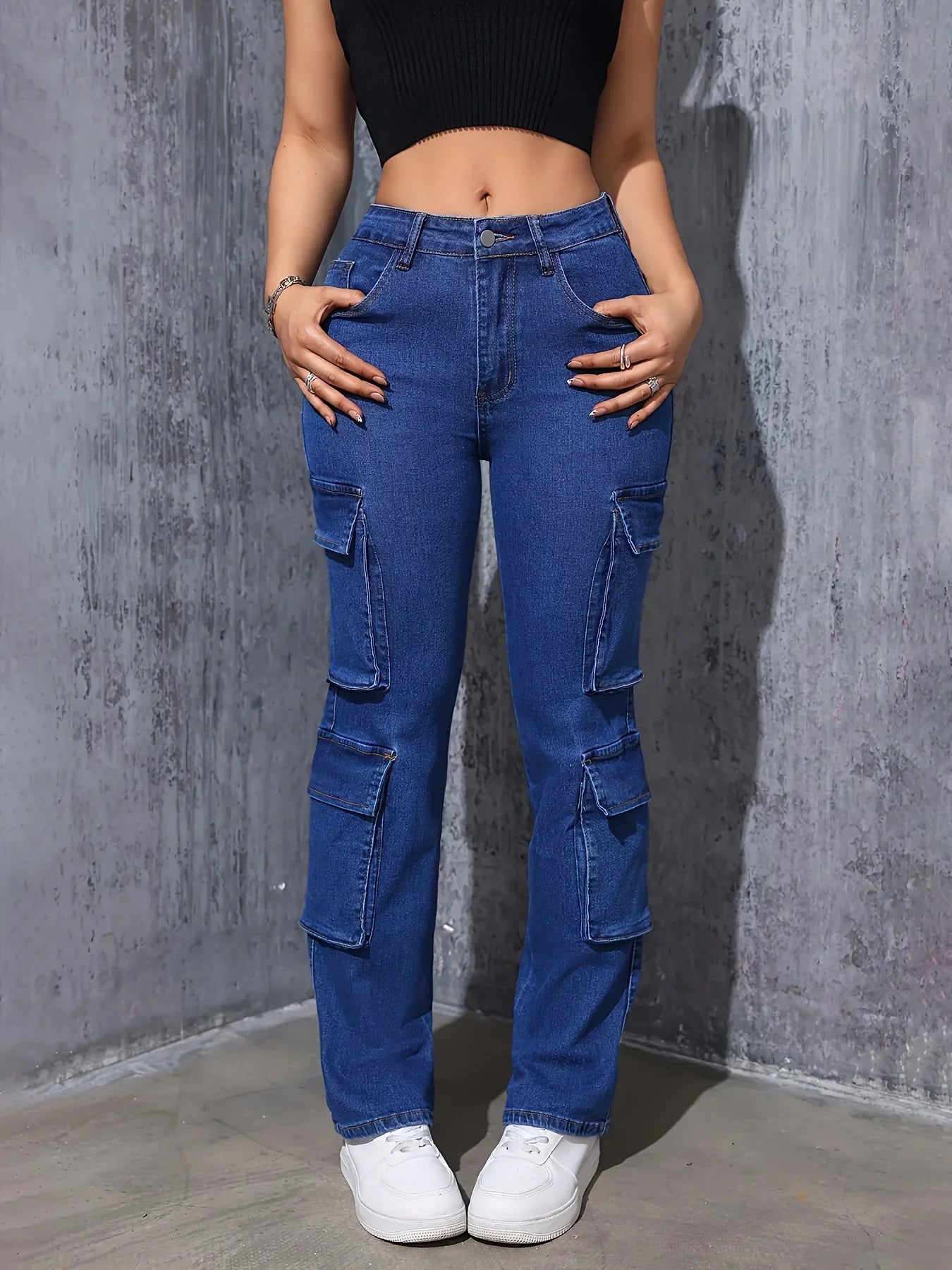 Retro High-Stretch Cargo Jeans - Piña Colada