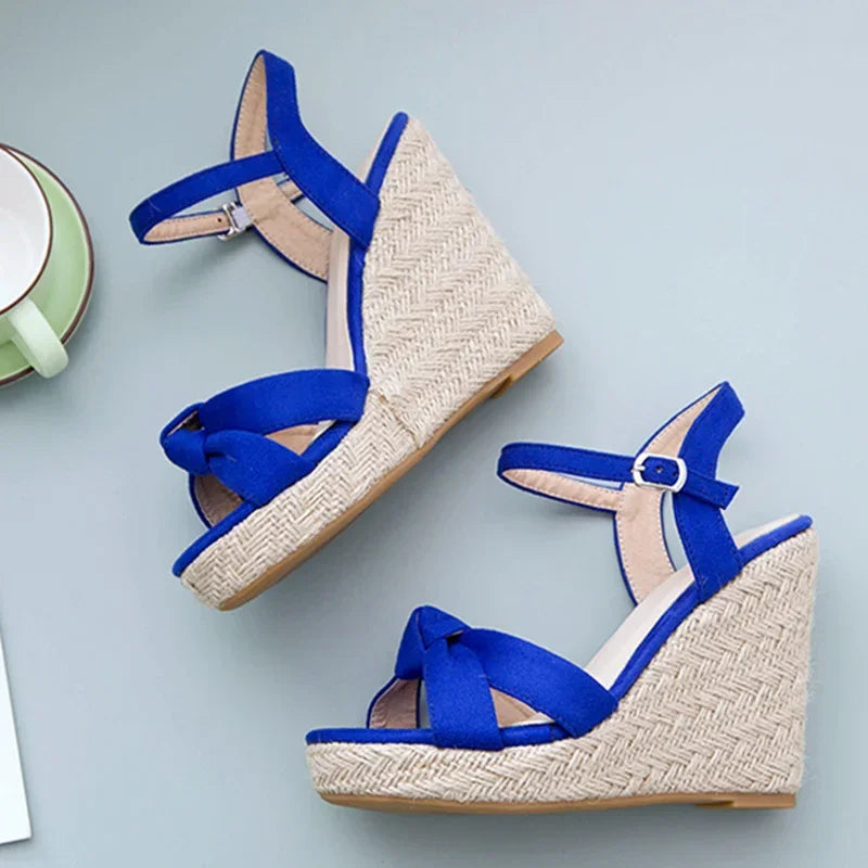 Velvet Wedge Sandals – Ultra High Platform Summer Heels - Piña Colada