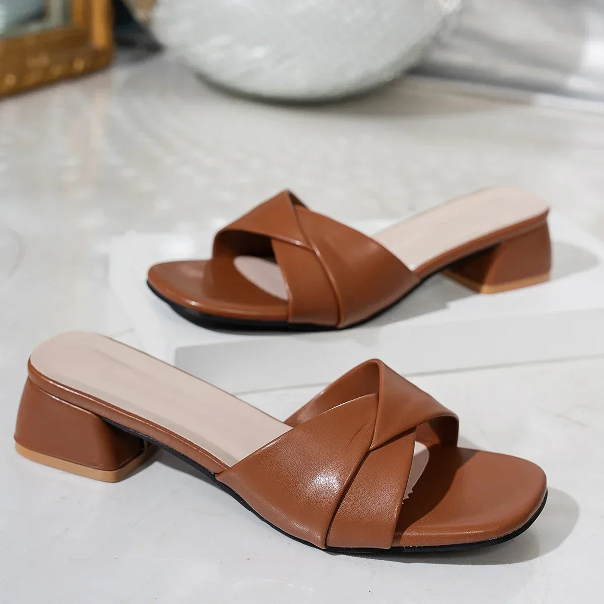 Open Toe Heel Sandals - Piña Colada