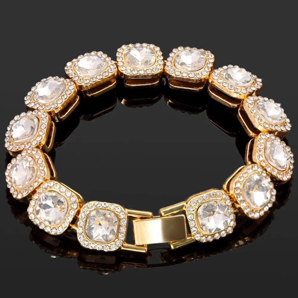 Iced Out Heart & Cuban Link Bracelet - Piña Colada