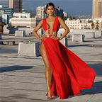 Elegant V-Neck Embroidered Maxi Dress - Piña Colada