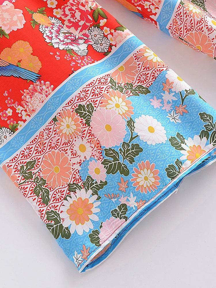 Floral Print Bohemian Wide Leg Pant - Piña Colada
