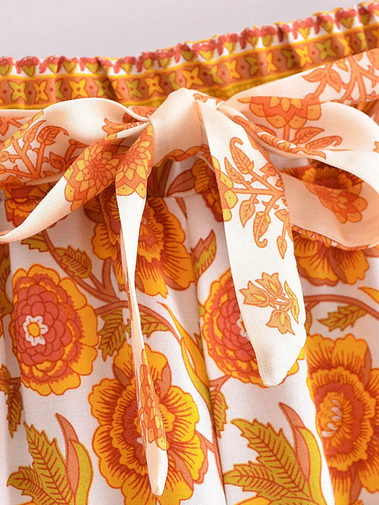 Floral Print Bohemian Wide Leg Pant - Piña Colada