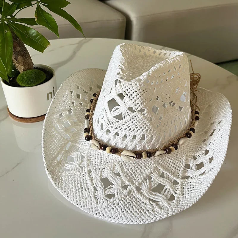 Summer Bohemian Shell Straw Hat - Piña Colada