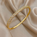 Gold Zircon Twisted Bangle Bracelet