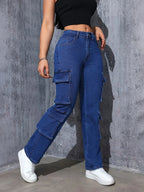Retro High-Stretch Cargo Jeans - Piña Colada